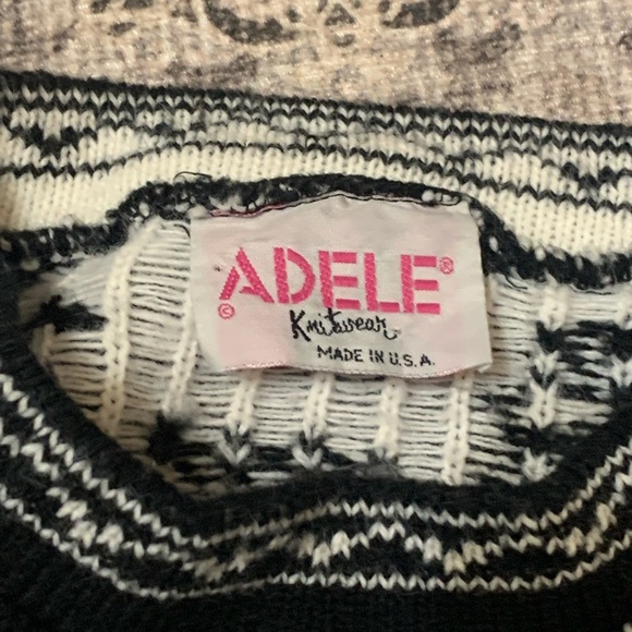 Vintage 80’s ADELE Acrylic Black & white Geometric Flower Sweater - Picture 6 of 14